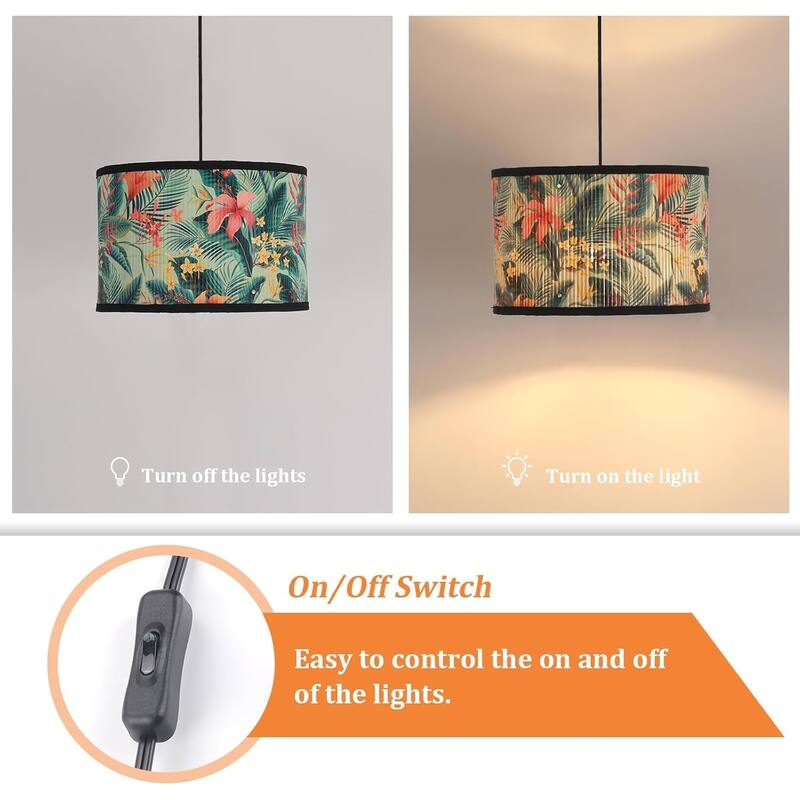 Plug in cord pendant light multicolore bedroom bamboo hanging light