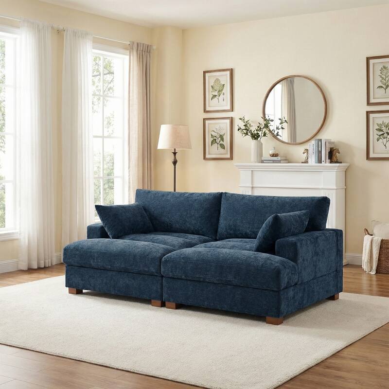 82.5"W Chenille Upholstered Sectional Modular Sofa With Chaise