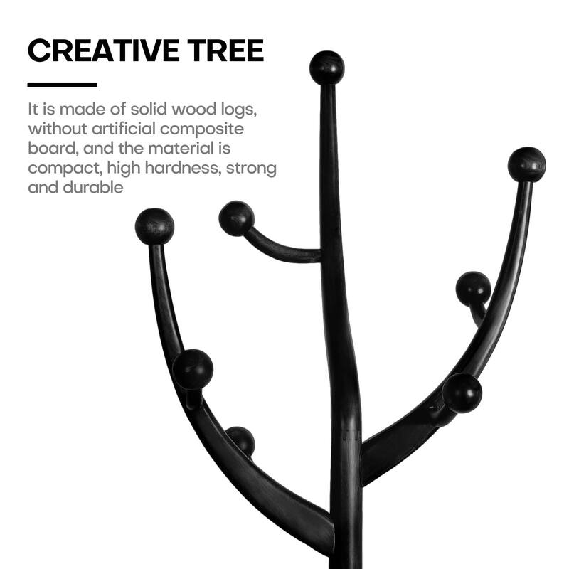 Tree-branch Rubberwood Freestanding Coat Rack with Hooks