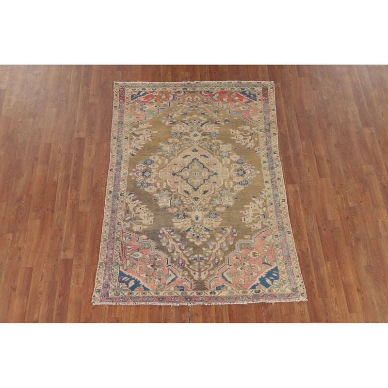 Tabriz Persian Vintage Accent Rug Hand-Knotted Wool Carpet - 4'3" x 6'3"