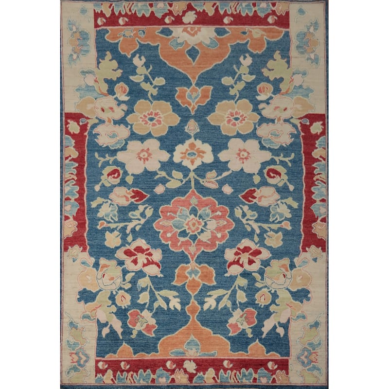 Hand Knotted Oriental 100% Wool Carpet Transitional All-Over Navy Blue & Blues Oushak Area Rug - 9' 10'' X 8' 2''