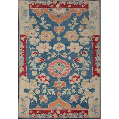 Hand Knotted Oriental 100% Wool Carpet Transitional All-Over Navy Blue & Blues Oushak Area Rug - 9' 10'' X 8' 2''