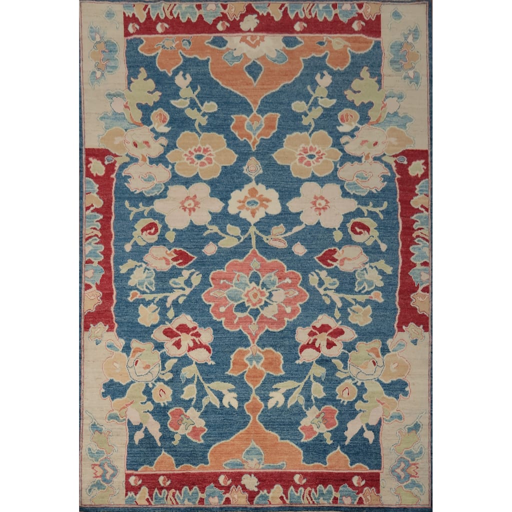 Hand Knotted Oriental 100% Wool Carpet Transitional All-Over Navy Blue & Blues Oushak Area Rug - 9' 10'' X 8' 2''