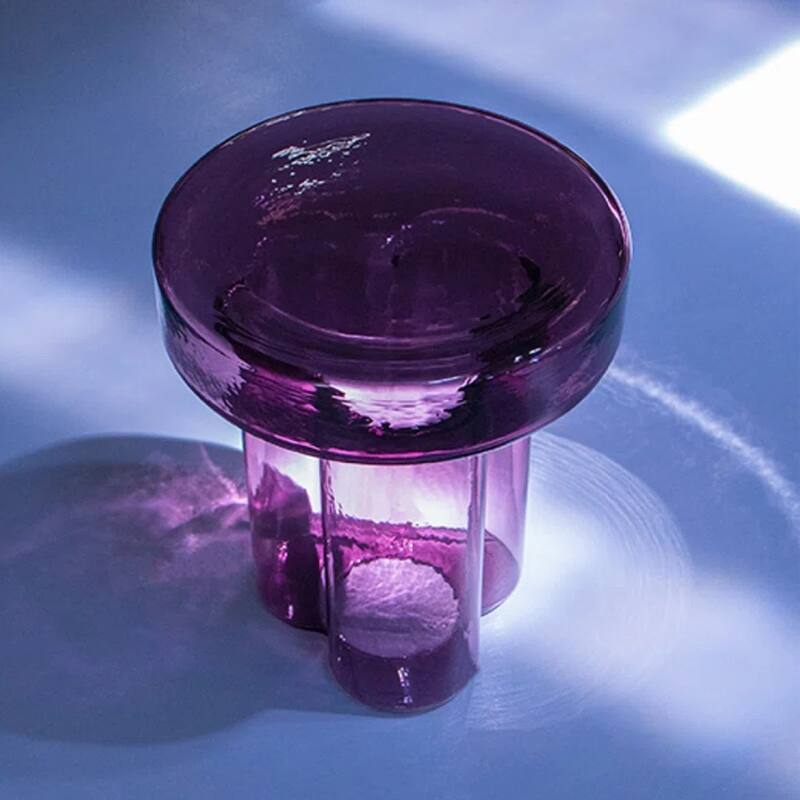 Modern Artistic Flower Glass Round Coffee Table Side Table