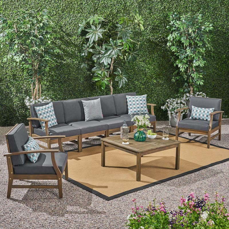 Perla Acacia Wood 7-piece Outdoor Chat Set by Christopher Knight Home