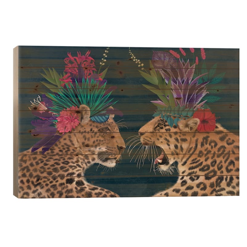 Hot House Leopards, Pair, Dark Print On Wood by Fab Funky - Multi-Color - 18x26x1.5