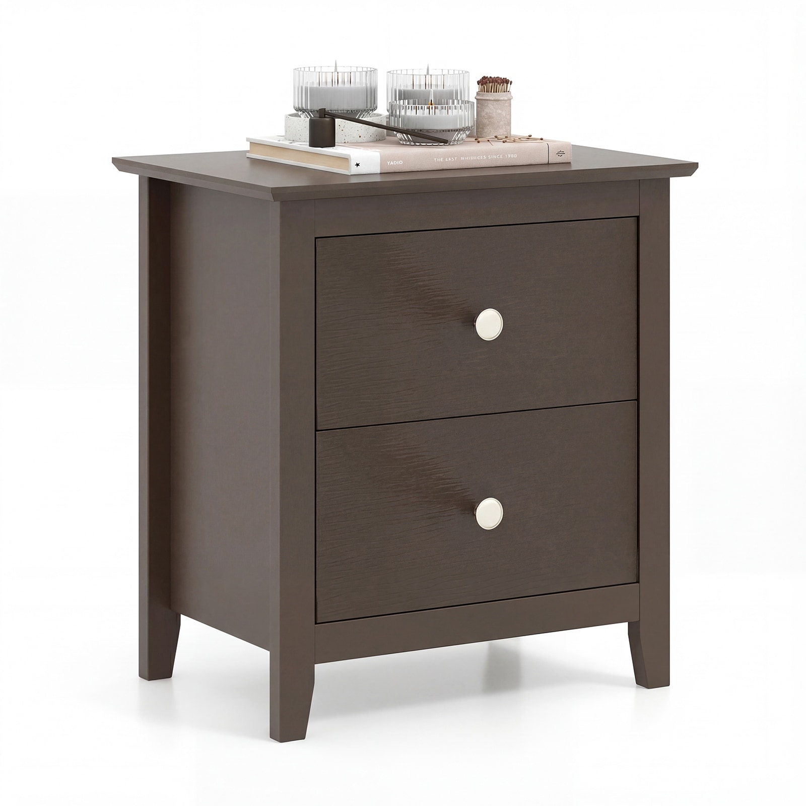Gymax Modern Nightstand w/ Storage 2 Drawers & Support Legs for