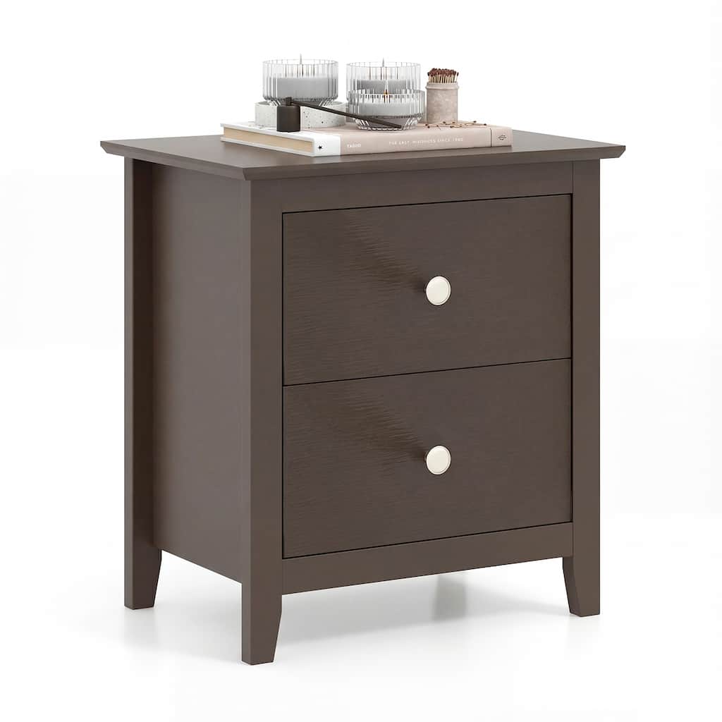 Gymax Modern Nightstand w/ Storage 2 Drawers & Support Legs for