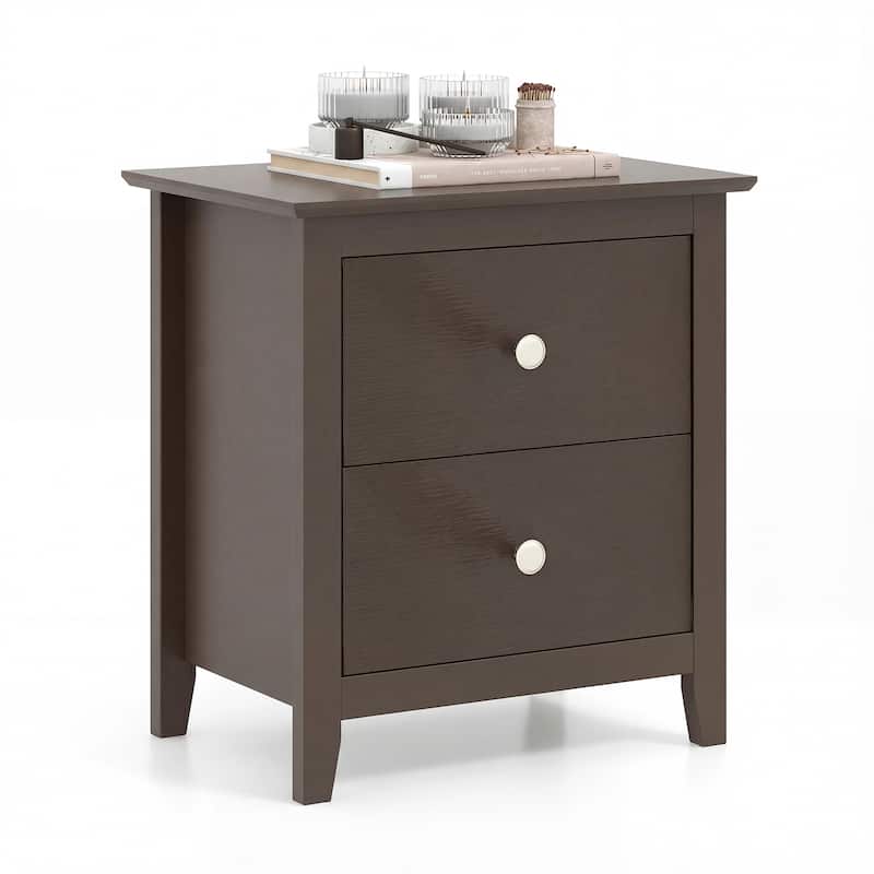 Gymax Modern Nightstand w/ Storage 2 Drawers & Support Legs for - Brown - 2-drawer
