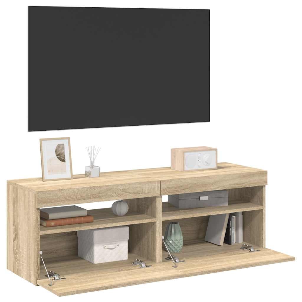 vidaXL TV Stands with LED Lights 2 pcs Sonoma Oak 23.6"x13.8"x15.7"