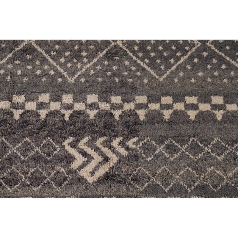 Tribal Gray Moroccan Oriental Area Rug Handmade Wool Carpet - 9'0" x 12'9"