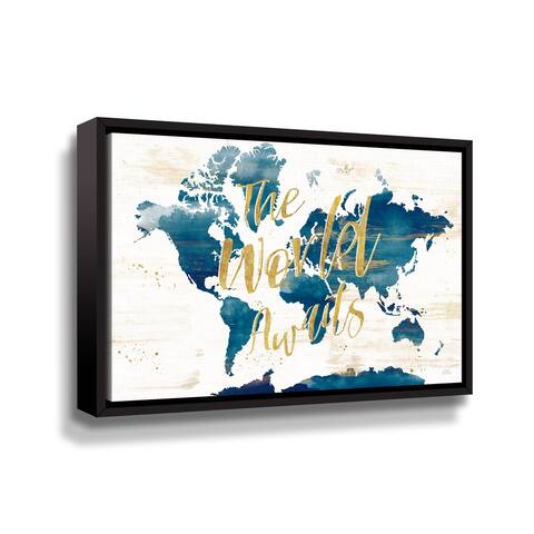 Desert Blooms Abstract Map The World Floater-Framed Gallery Wrapped Canvas