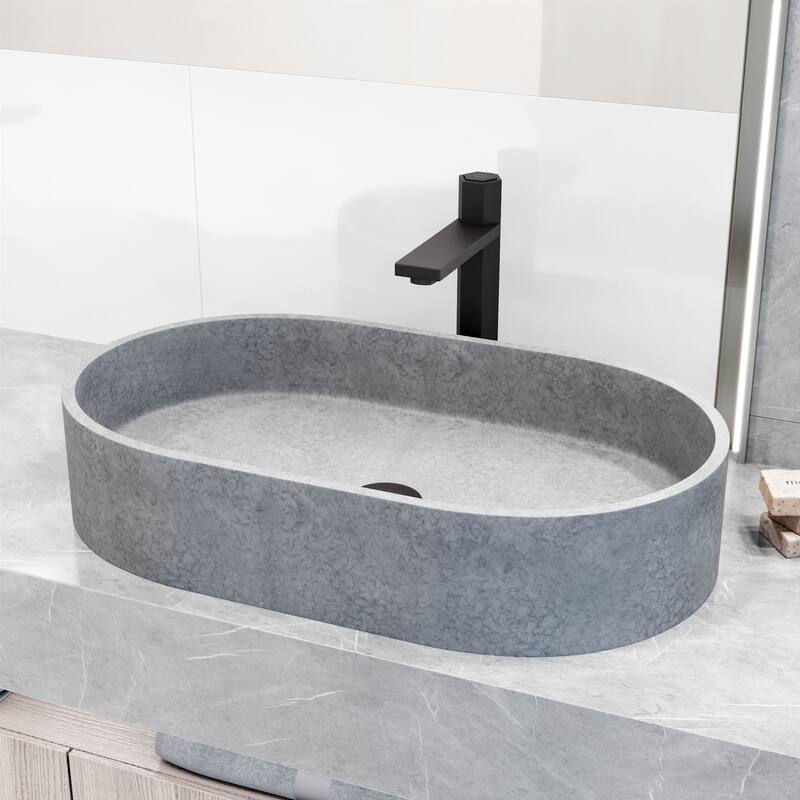 Vigo Concreto Stone 23-5/8" Oval Concreto Stone Vessel Bathroom Sink