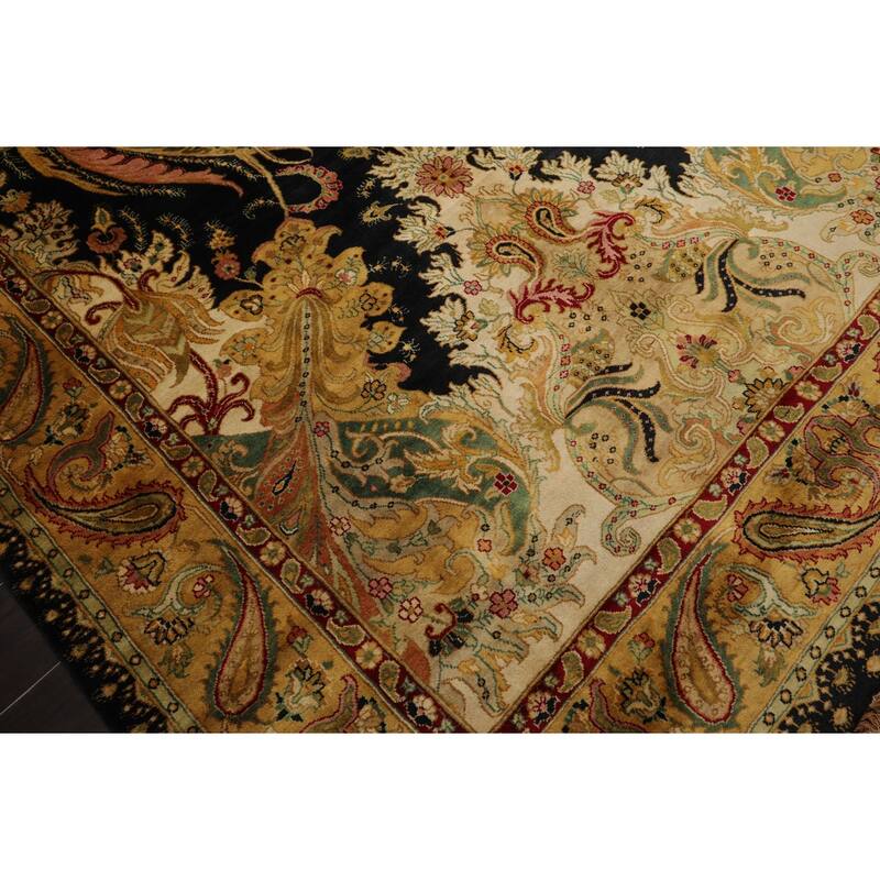 Agra Traditional Botanical Plush Pile Tea Wash Silky Sheen 6'2''x9'3'' Hand Knotted New Zealand Wool Green Rug - 6' 2'' x 9' 3''
