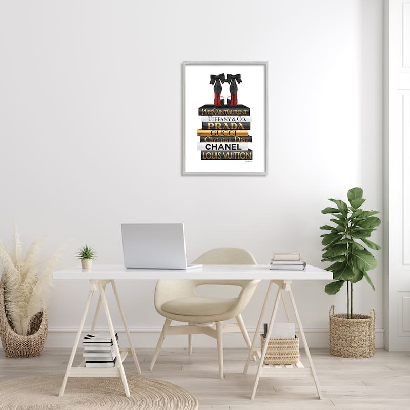 Stupell Red Bottom Heels Glam Fashion Bookstack Framed Wall Art - Black