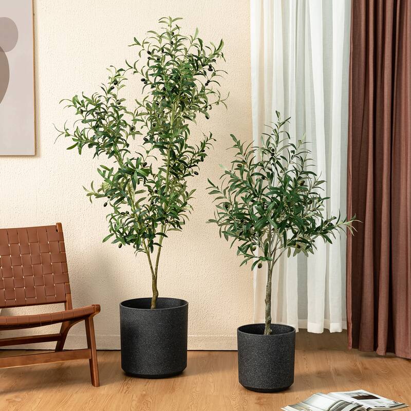 Glitzhome 3ft-6ft Set of 2 Artificial Olive Trees/ Bamboo/ Ficus with Ceramic Planters Real Touch