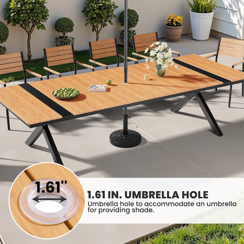 Outdoor Patio Aluminum Dining Rectangular Table with Umbrella Hole