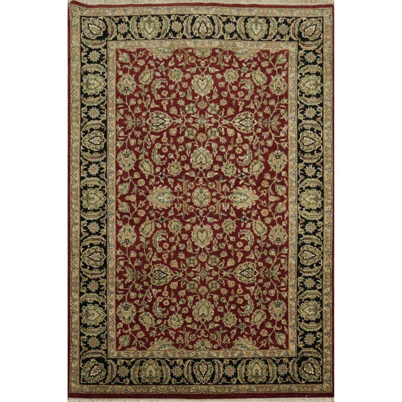 Hand Knotted Oriental 100% Wool Carpet Traditional All-Over Red Agra Area Rug - 9' 2'' X 6' 1''