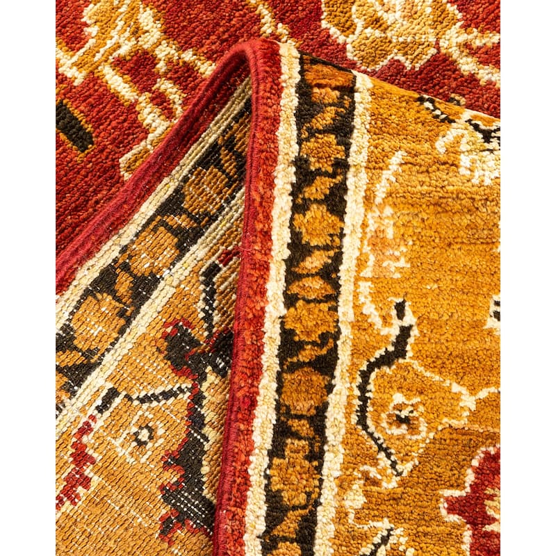Overton Handknotted Wool Contemporary Floral Orange Area Rug - 5' x 8'