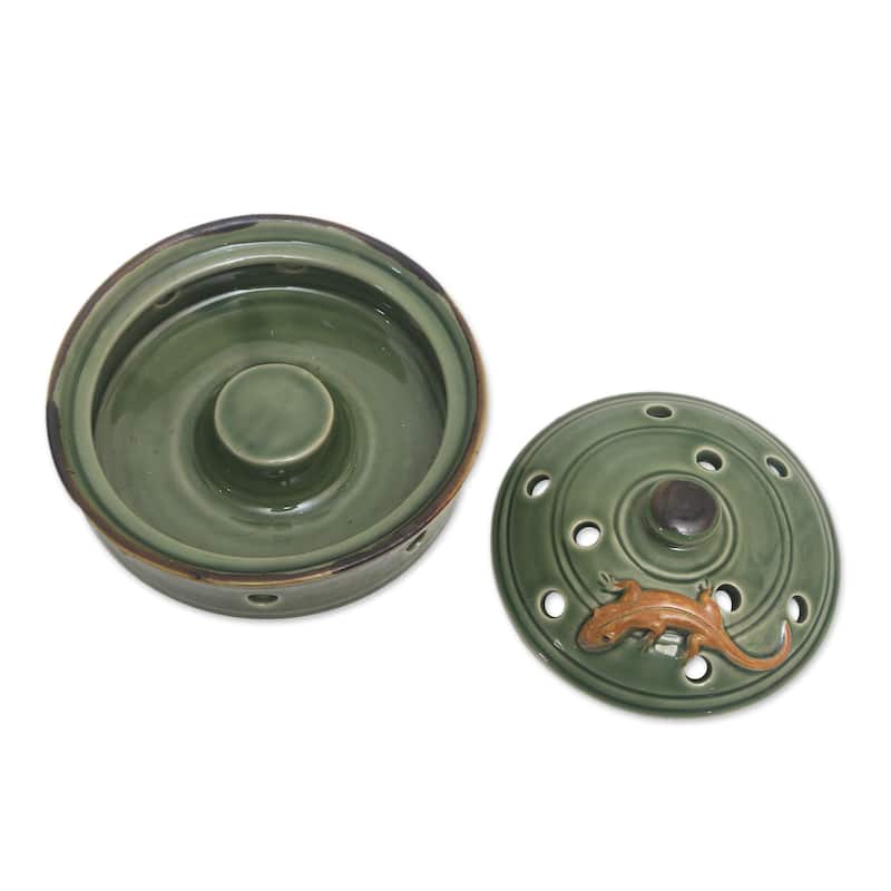 Novica Handmade With Polka Dots Porcelain Mosquito Coil Holder