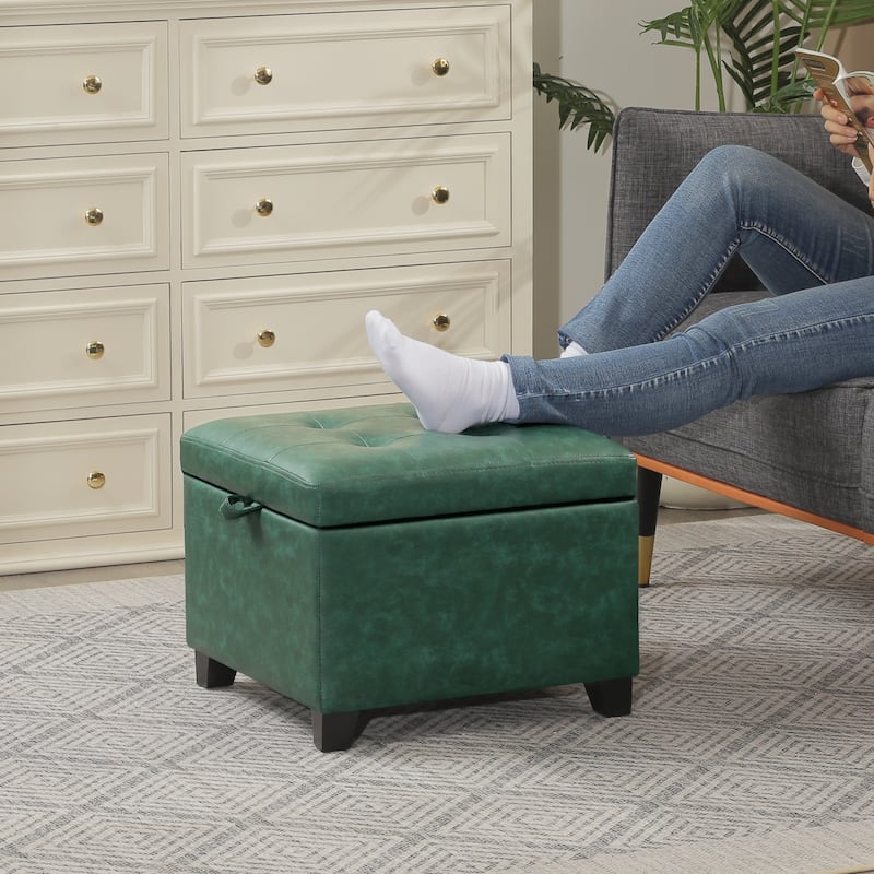 Adeco Faux Leather Tufted Flip Top Storage Ottoman