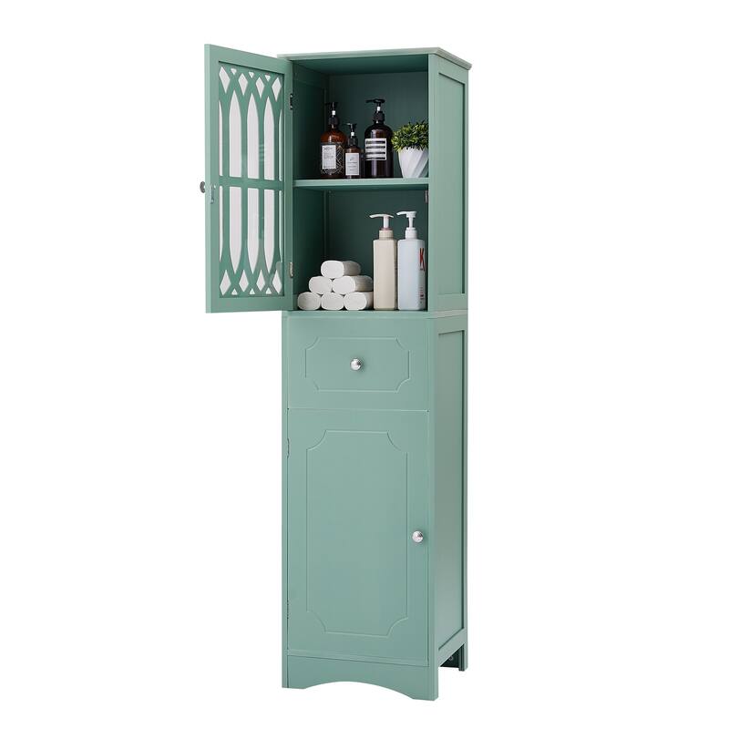 Freestanding Adjustable Storage Cabinet with Metal Knobs, Acrylic Panel Door Cabinet, Groove Pattern Drawer and Door Cabinet