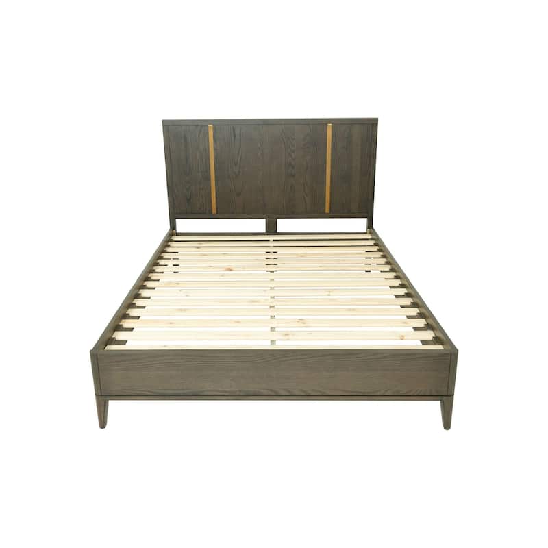 Cid Ohio King Size Platform Bed, Panel Headboard with Gold Accents, Brown