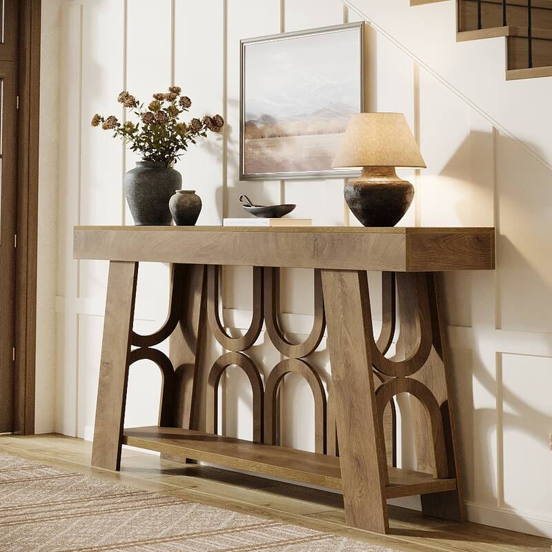 63" Console Table with Arched Legs, 2-Tier Farmhouse Entryway Table