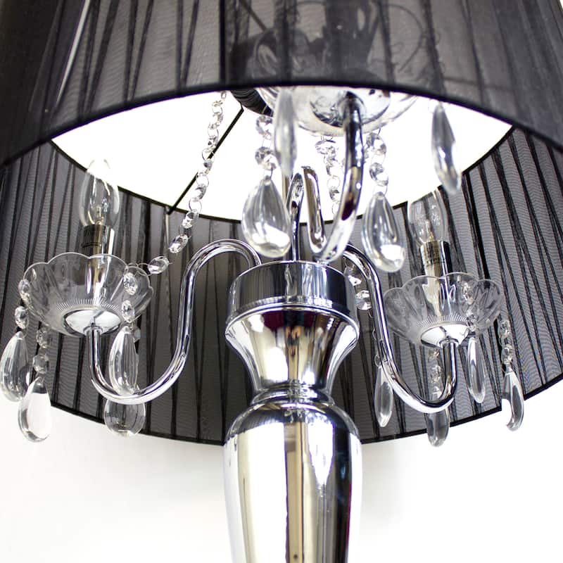 Silver Orchid Bacall Hanging Crystals Sheer Shade Table Lamp