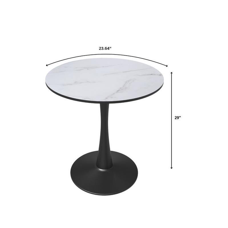 LeisureMod Bristol 24" Round Dining Table for 4 with MDF Wood Tabletop in Black Steel for Kitchen & Dining Room
