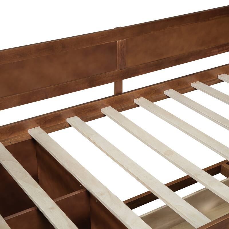 Pine Wood Daybed Frame with 4 Storage Drawers & Shelves