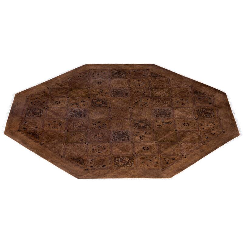 Overdyed One-of-a-Kind Hand-Knotted Octagon Area Rug - Brown - 8' 1" x 8' 1"