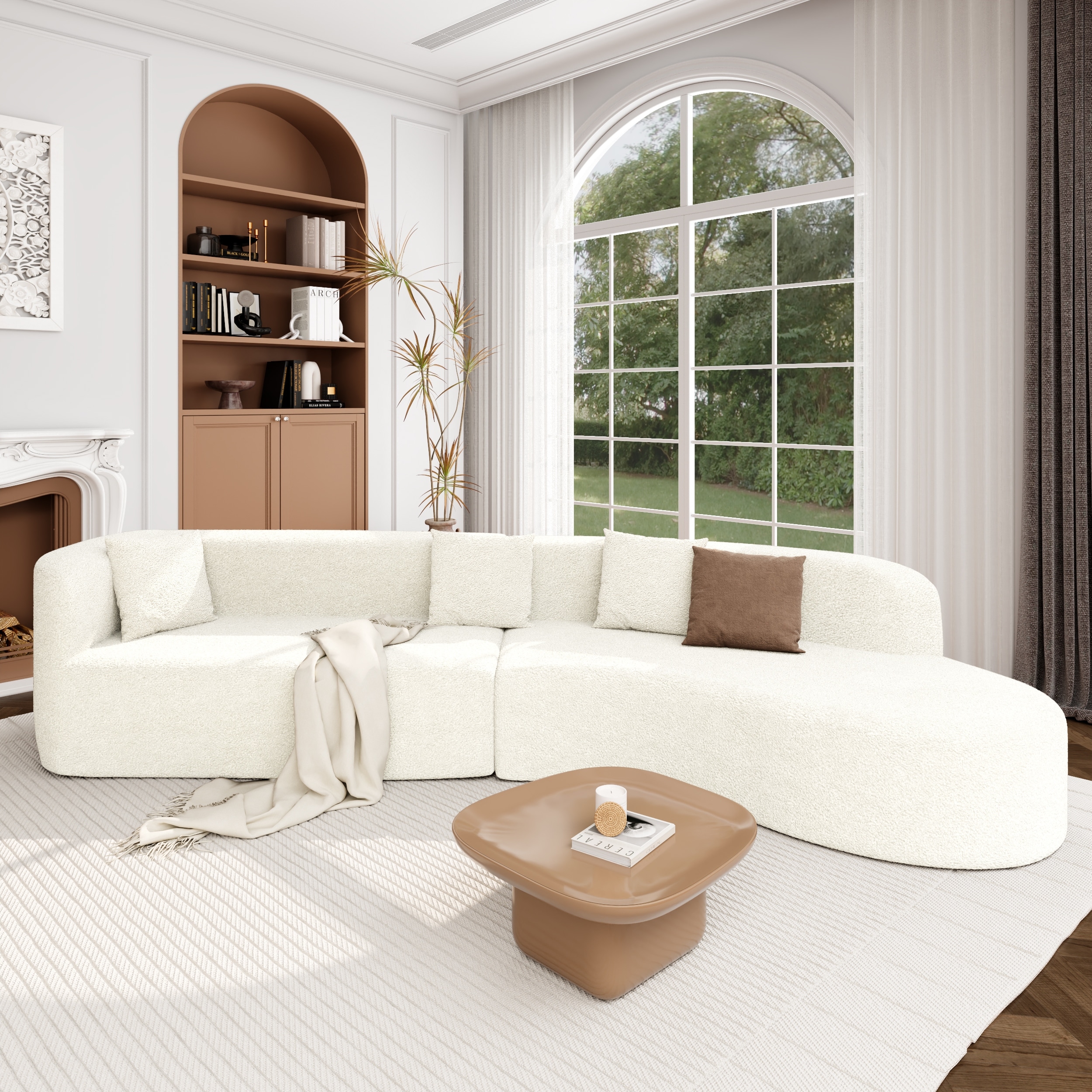 132'' Modern Curved Sectional Sofa (2-Piece Chenille Modular, 4 Pillows, Plush Sponge & Spring Cushions).