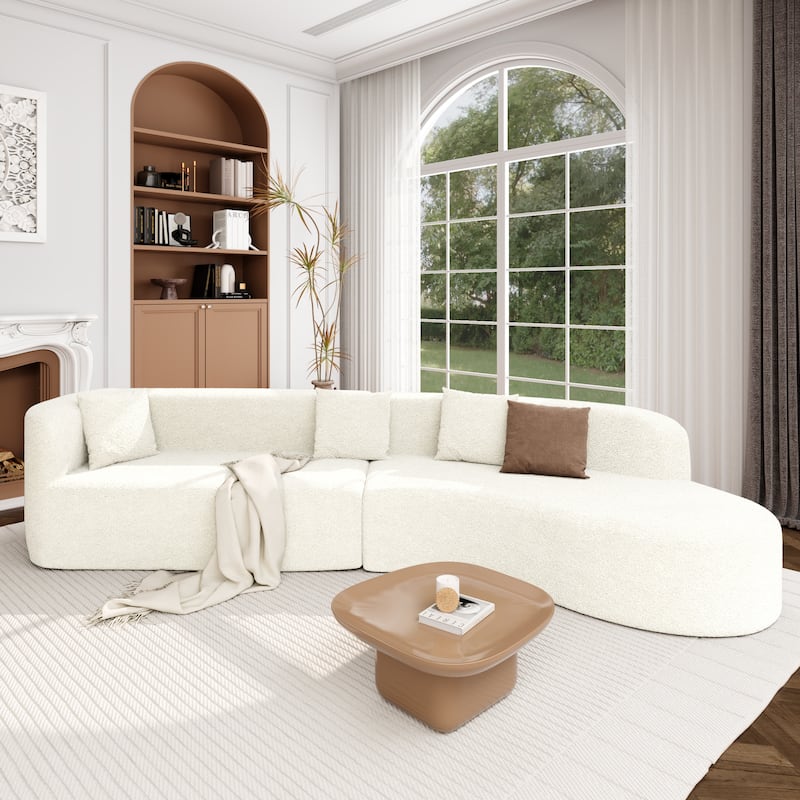 Curved Design Chenille Sectional Sofa, Modern Modular Couch with 4 Pillows, Plush Sponge and Spring Cushion, Sponge Sofa