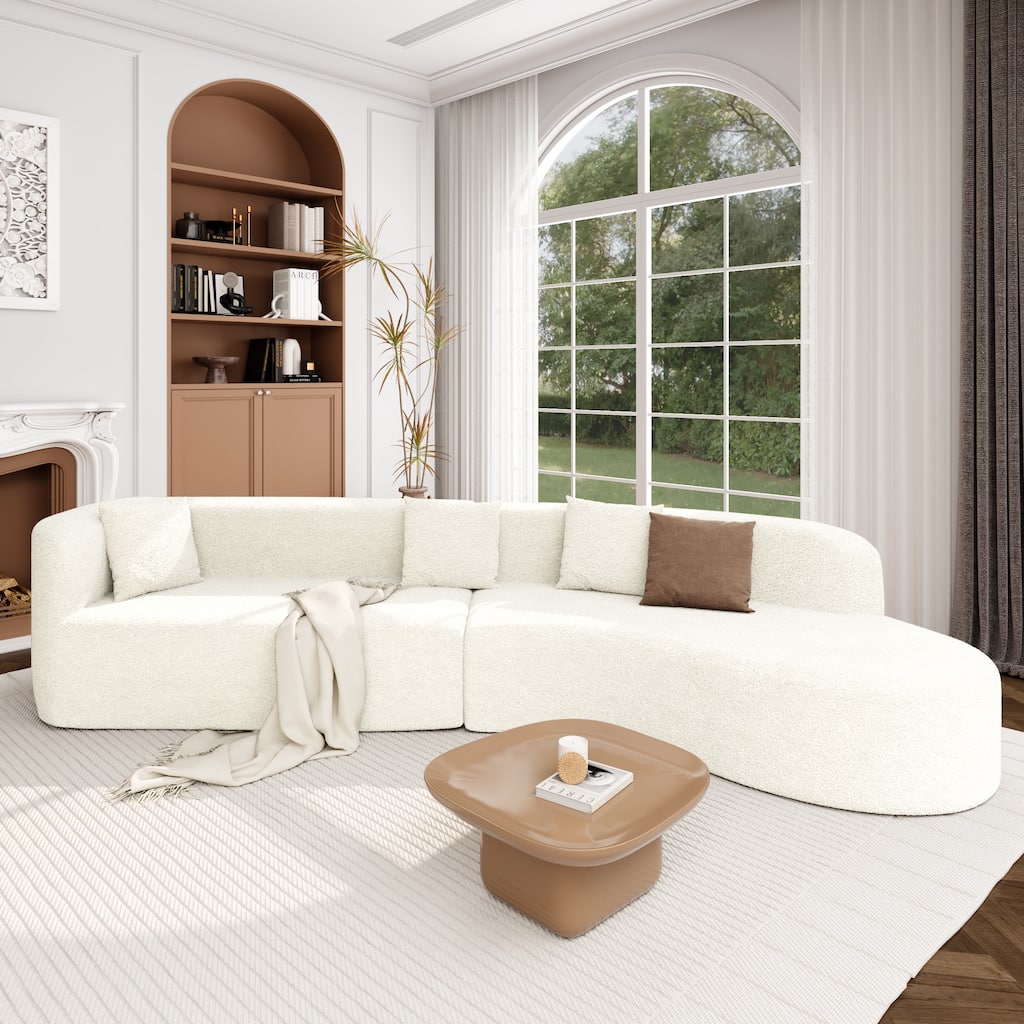 Curved Modern Sectional Sofa, 132" 2-Piece Chenille Modular Set with 4 Pillows and Plush Spring Cushions