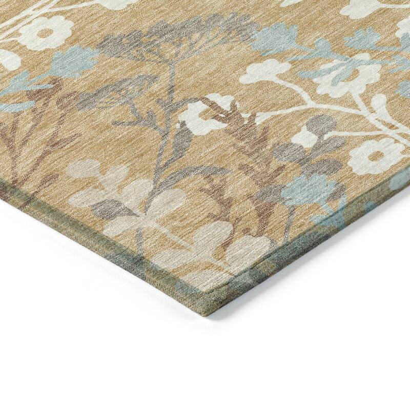 Machine Washable Indoor/ Outdoor Floral Border Chantille Rug