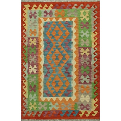 Hand-Woven Sangat Kilim Rickie Rust/Purple Rug - 3'6" x 4'11"