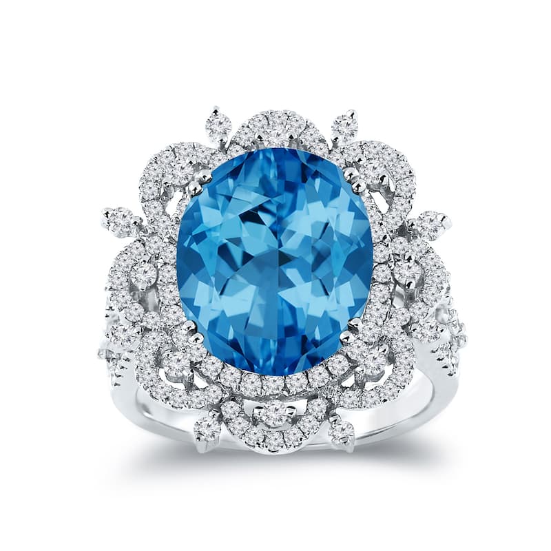 Auriya 4 3/4ct Fancy Oval Swiss Blue Topaz Halo Diamond Engagement Ring 1ctw 18K Gold