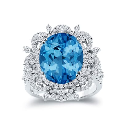 Auriya 4 3/4ct Fancy Oval Swiss Blue Topaz Halo Diamond Engagement Ring 1ctw 18K Gold