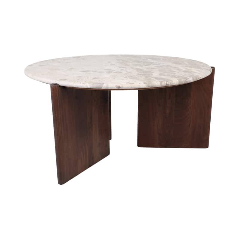 Marble Accent Table Decorative Sculptural Round Wood Base Silhouette