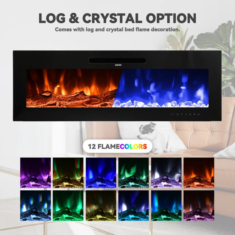LED Recessed Wall-Mounted Electric Fireplace