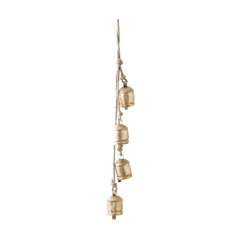 Metal Cluster Decorative Bells with 4 Bells on Jute Hanging Rope - White, Black, Gold, Red - Roche River Decor