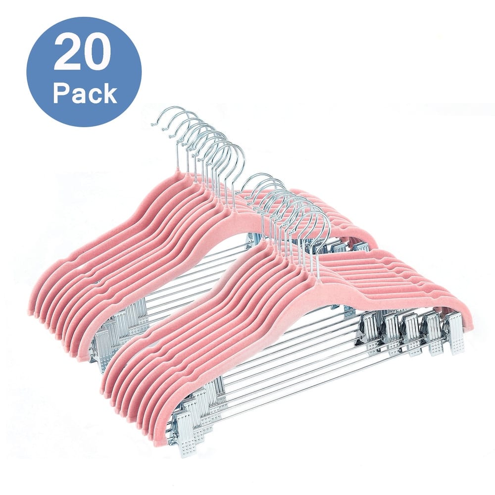 Javlergo 20-Pack Velvet Clothes Hangers 16.5in Heavy-Duty Hangers with Adjustable Clips Non-Slip Space-Saving