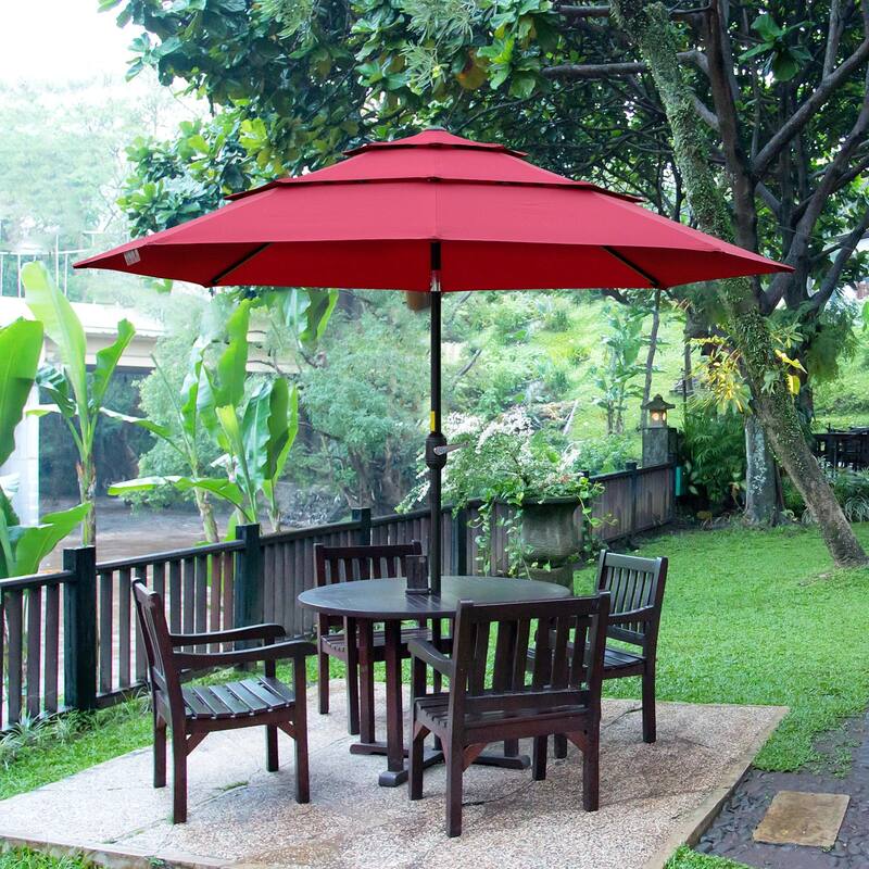 3 Tier Patio Umbrella Outdoor Sunshade with Crank, Push Button Tilt for Deck Backyard and Lawn, Burgundy
