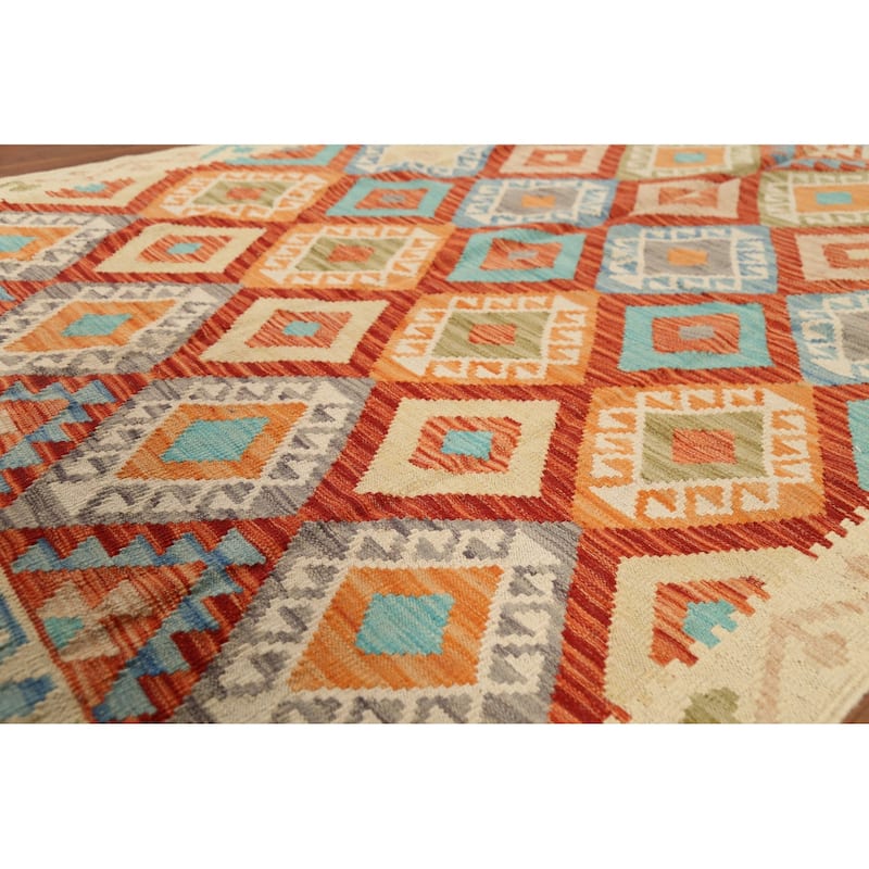 Flat Weave Kilim Reversible Area Rug Handmade Wool Carpet - 5'1"x 6'5"