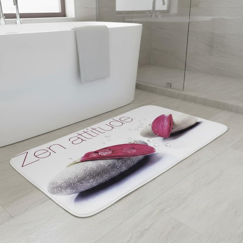 Bathroom Rug Memory Foam Mat Zen Attitude Print Pink 36"L x 24"W - 36"L x 24"W x 1/2"H - White