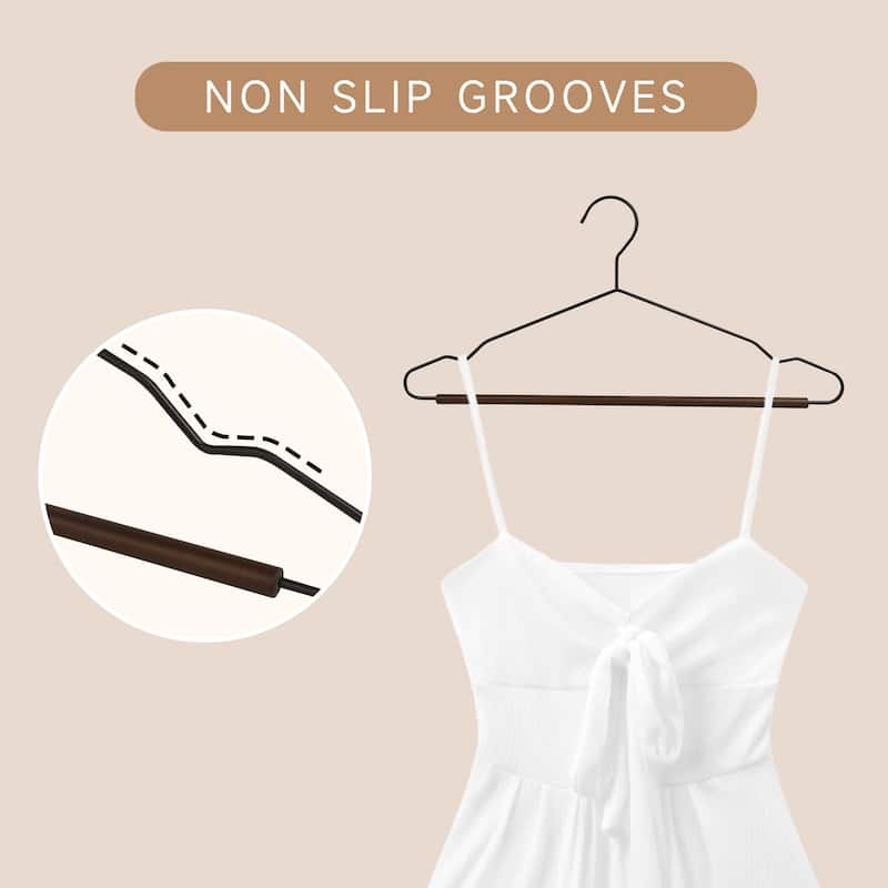 BP4U Heavy Duty Metal Clothes Hangers with Pants Bar, Wire Hangers with Beech Wood Trouser Bar for Sweaters, Jackets, Jeans