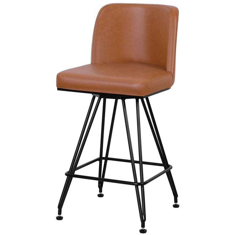 26" Leather/Velvet Swivel Counter Height Bar Stools - 38.2"H x 17.7"W x 19.1"D - Single - PU Brown