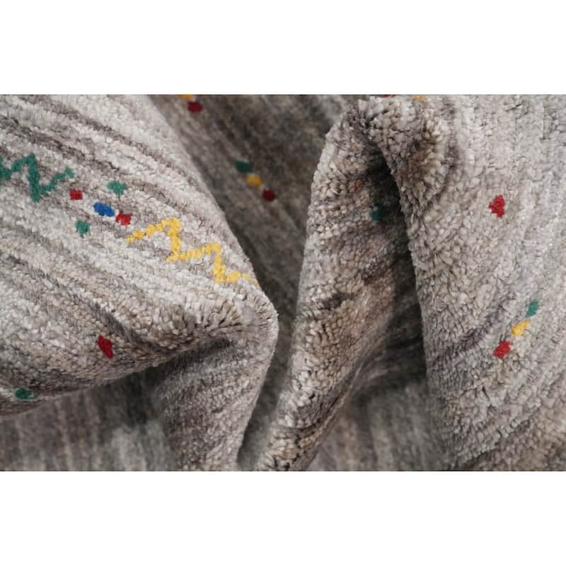 Hand Knotted Oriental Viscose Silk Carpet Tribal Animal Pictorial Greys & Charcoal Gabbeh Area Rug - 11' 8'' X 5' 0''