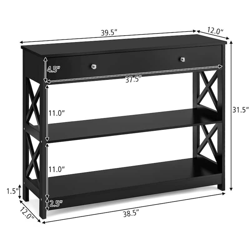 Gymax Console Table Drawer Shelves Sofa Accent Table Entryway Hallway - 39.5'' x 12'' x 31.5''